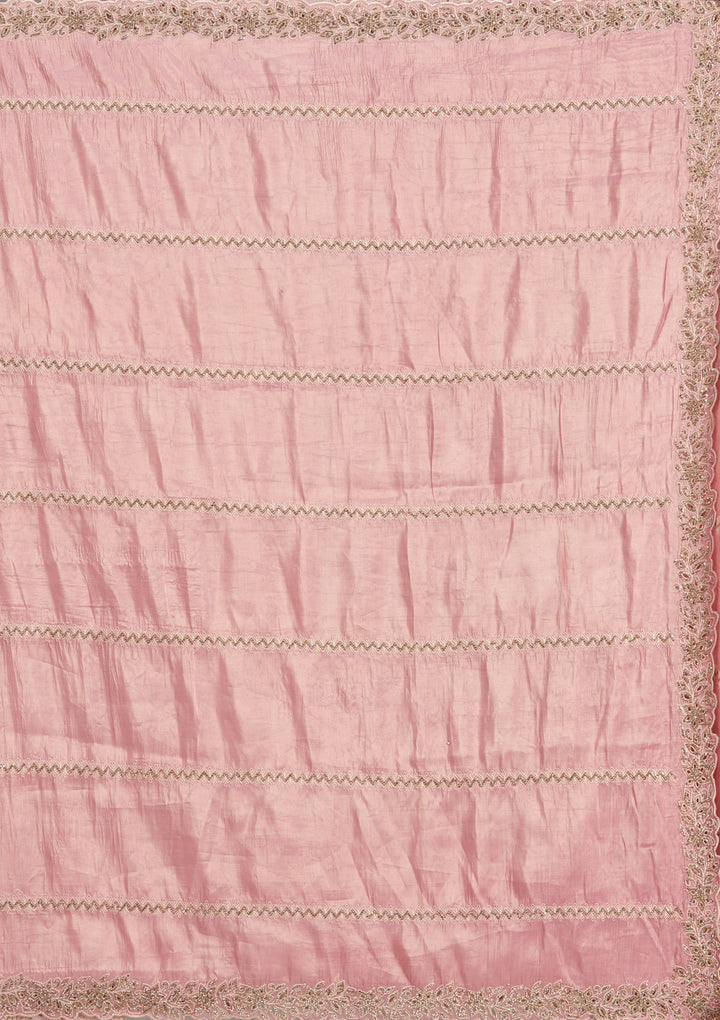 Pink Tissue Cutwork Saree With Matching Blouse Piece