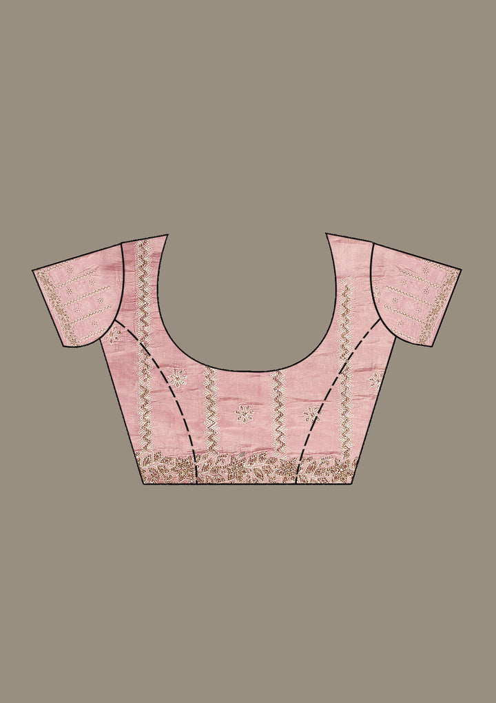 Pink Tissue Cutwork Saree With Matching Blouse Piece