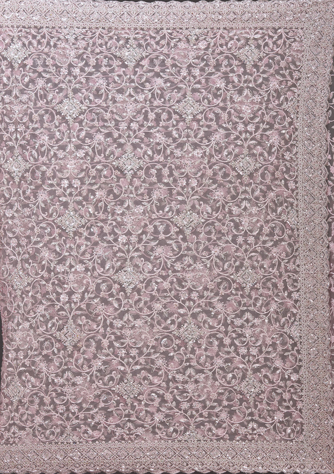 Pink Net Silver Stonework Saree With Matching Blouse Piece