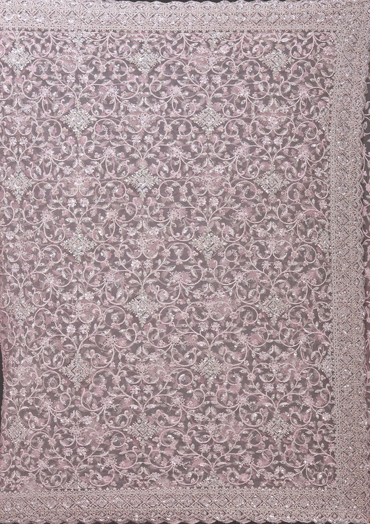 Pink Net Silver Stonework Saree With Matching Blouse Piece
