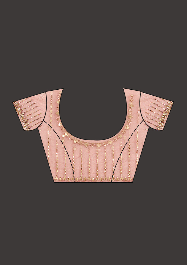 Pink Net Silver Stonework Saree With Matching Blouse Piece