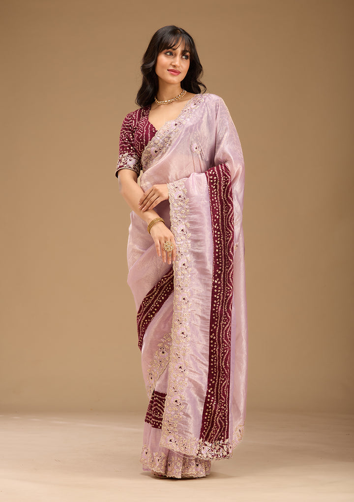 Lavender Gold Zariwork Tissue Saree