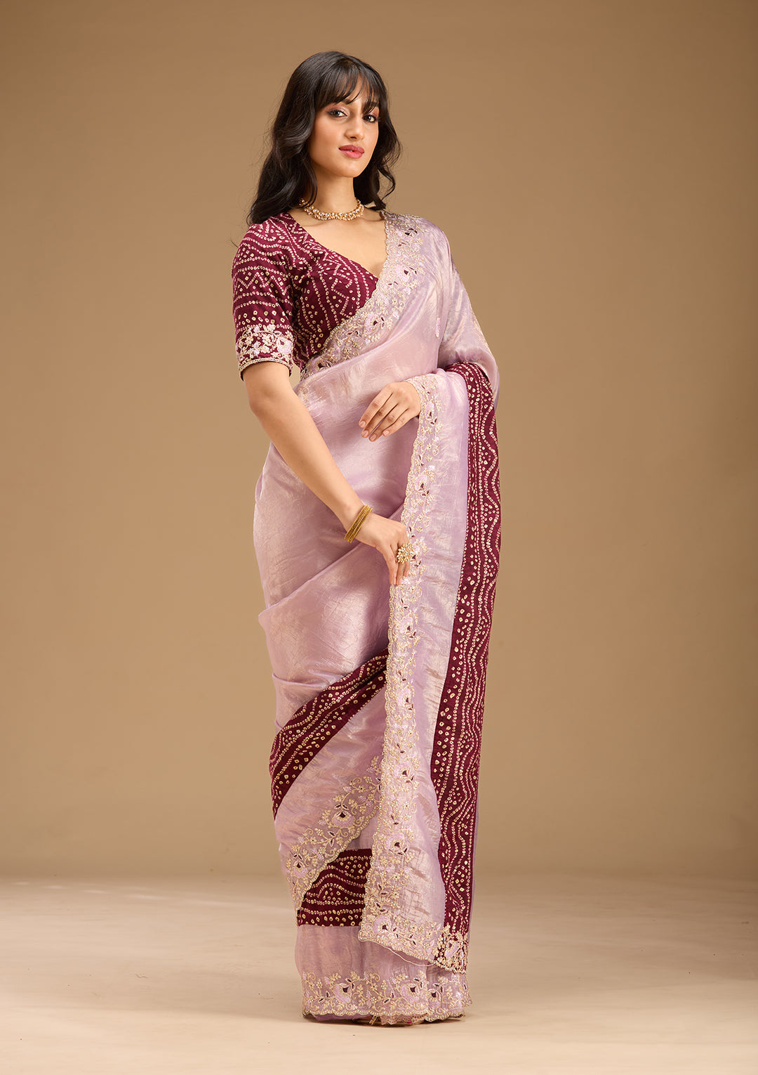 Lavender Gold Zariwork Tissue Saree