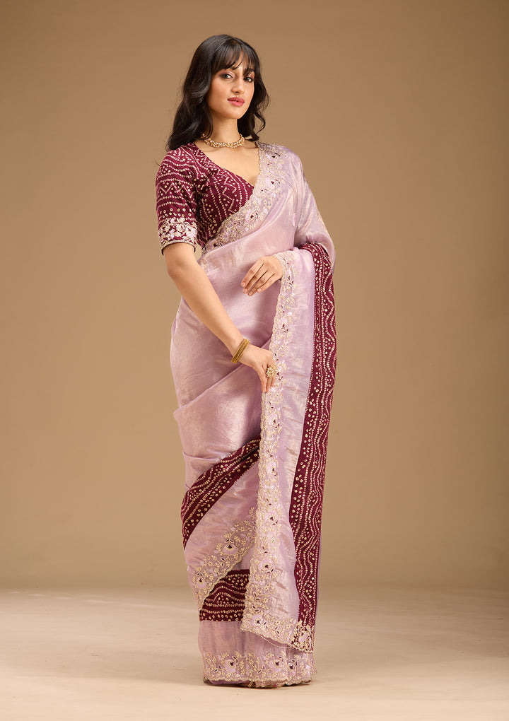 Lavender Gold Zariwork Tissue Saree