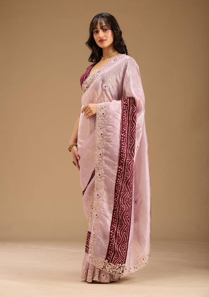 Lavender Gold Zariwork Tissue Saree