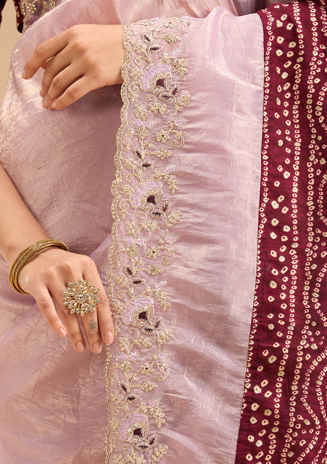 Lavender Gold Zariwork Tissue Saree