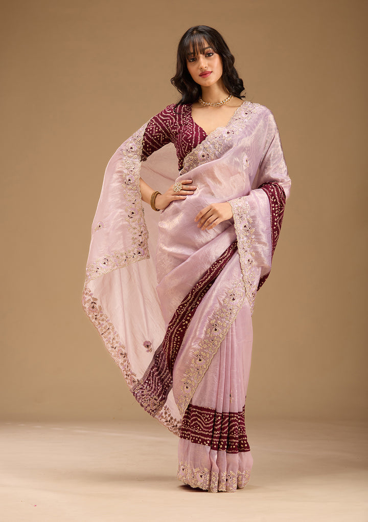Lavender Gold Zariwork Tissue Saree