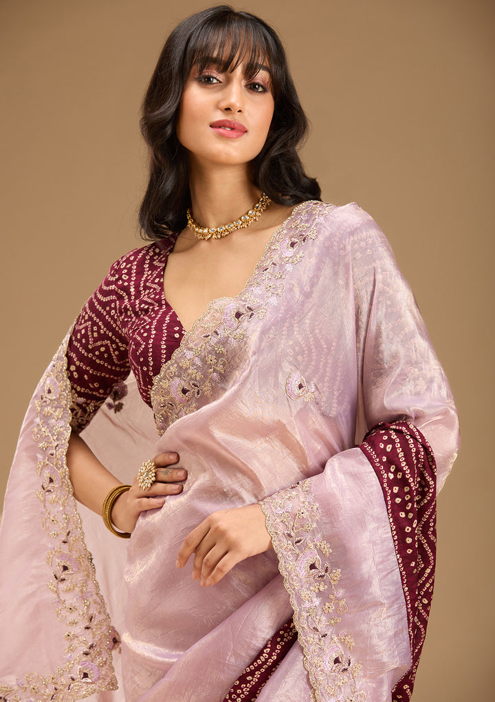 Lavender Gold Zariwork Tissue Saree