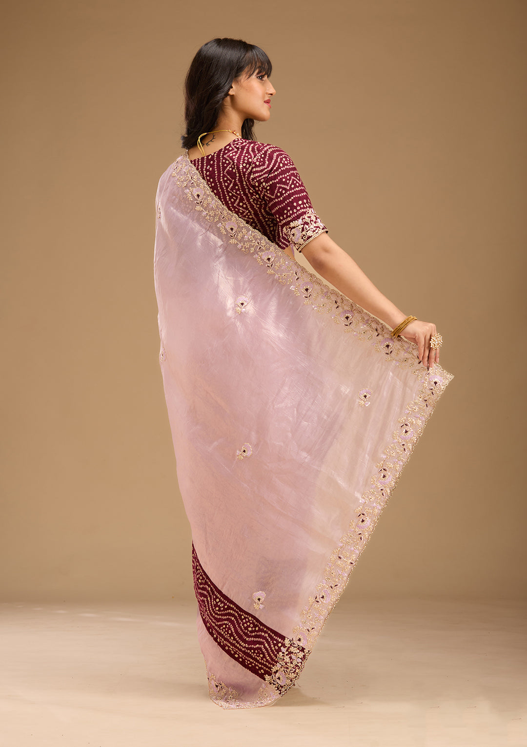 Lavender Gold Zariwork Tissue Saree