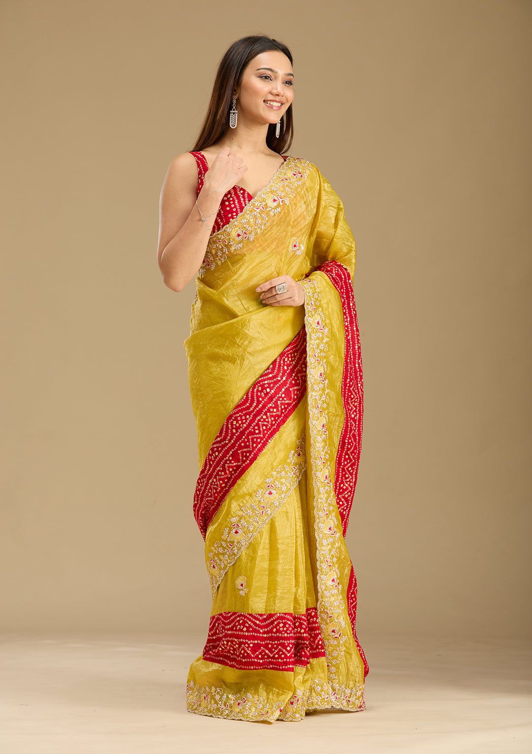 Mustard Zariwork (Gold) Tissue Saree