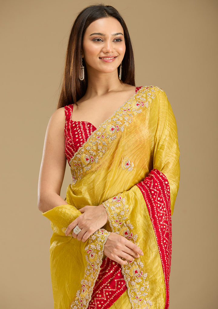 Mustard Zariwork (Gold) Tissue Saree