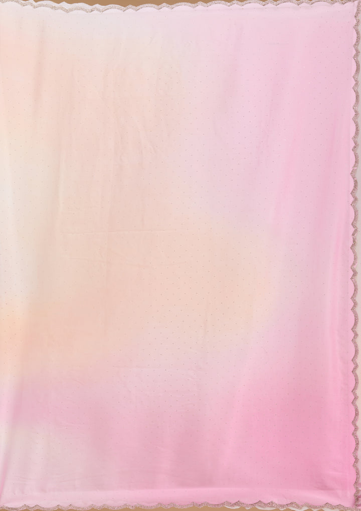 Baby Pink Satin Ombre Silver Stonework Saree With Matching Blouse Piece