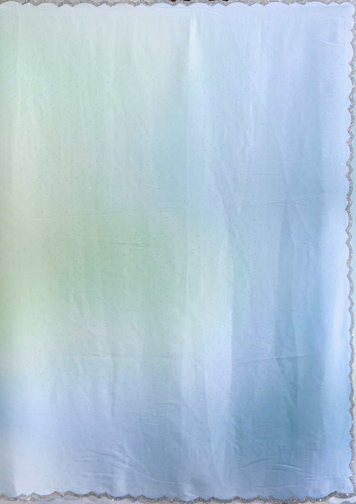Sky Blue Satin Ombre Silver Stonework Saree With Matching Blouse Piece