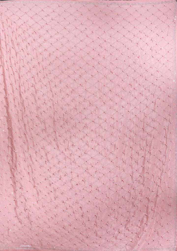 Peach Chiffon Pearlwork Saree With Matching Blouse Piece