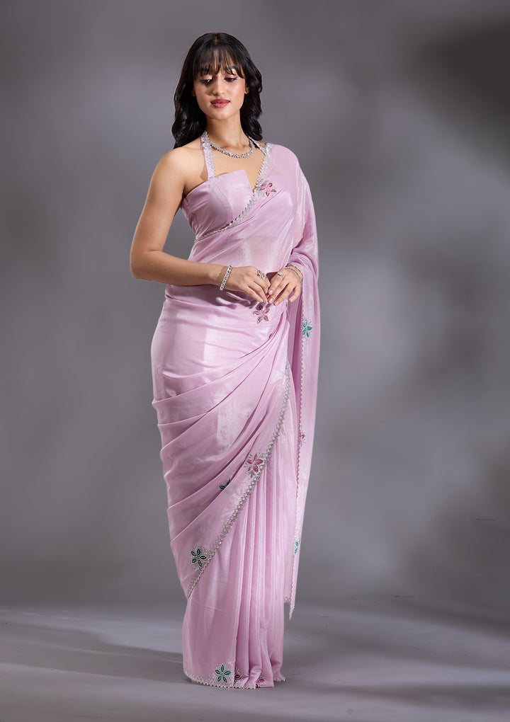Lavender Silver Stonework Satin Saree