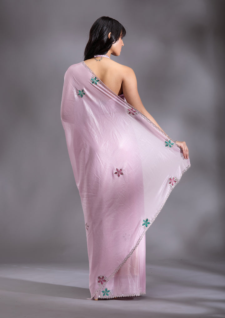 Lavender Silver Stonework Satin Saree