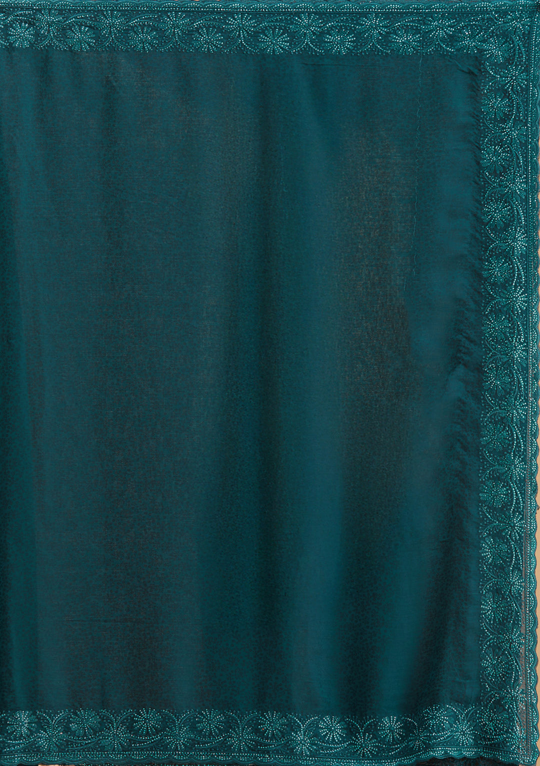 Blue Chiffon Threadwork Saree With Matching Blouse Piece