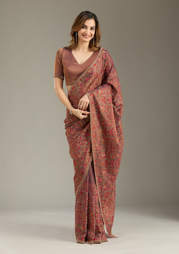 Copper Kashmiri Tissue Saree