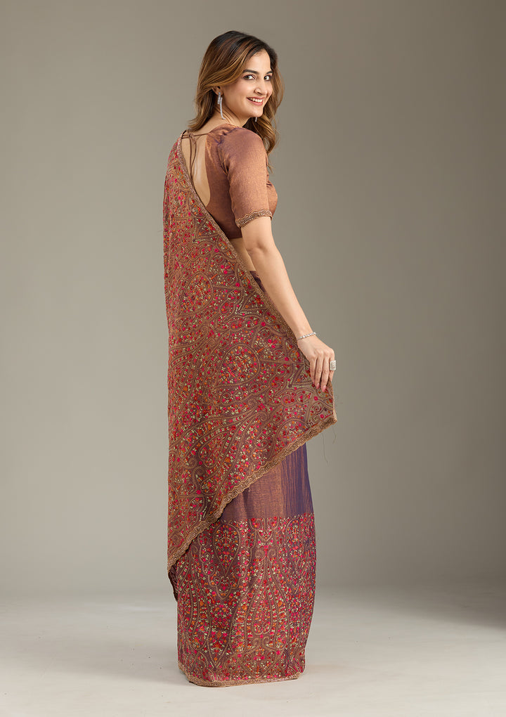 Copper Kashmiri Tissue Saree