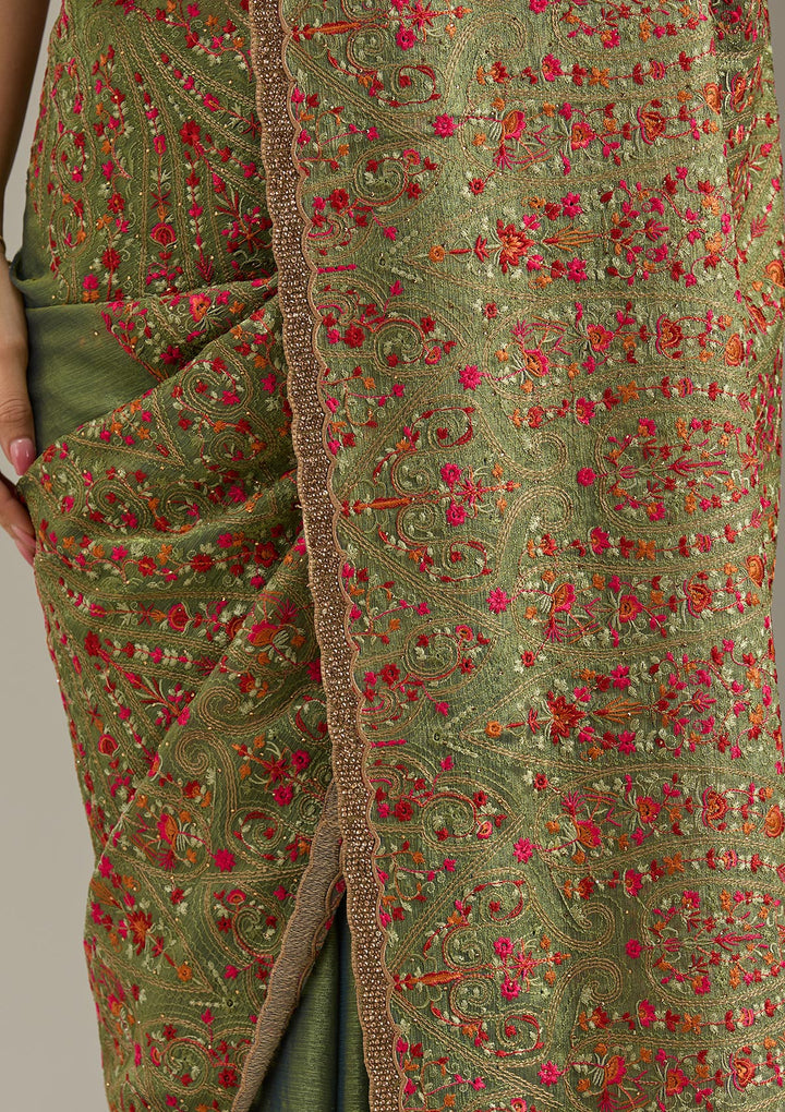 Green Kashmiri Tissue Saree