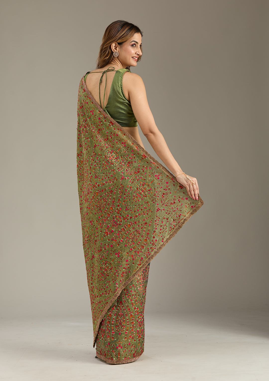 Green Kashmiri Tissue Saree