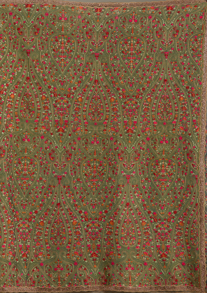 Green Kashmiri Tissue Saree