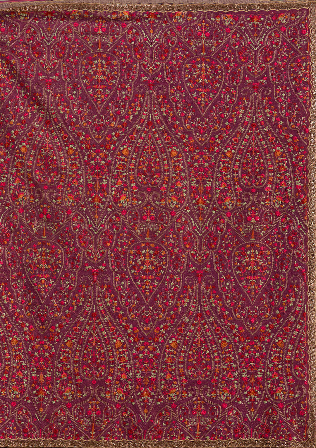 Wine Tissue Kashmiri Saree With Matching Blouse Piece