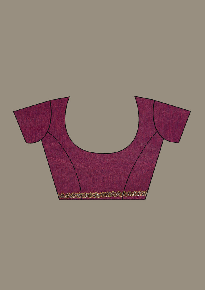 Wine Tissue Kashmiri Saree With Matching Blouse Piece