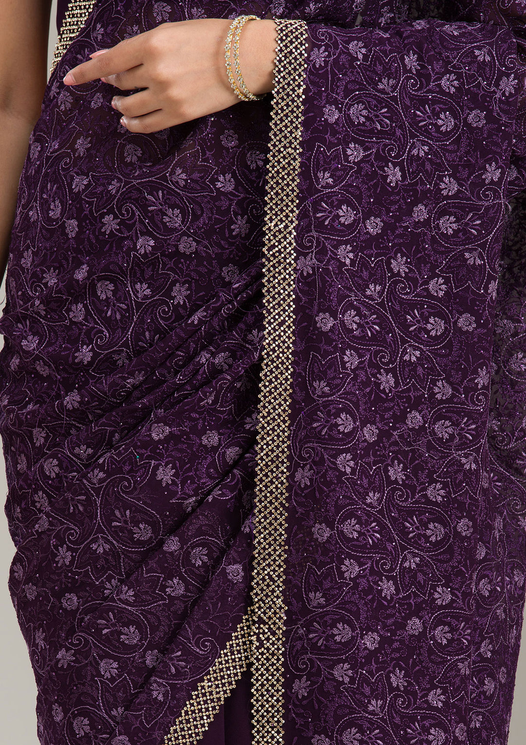 Purple Threadwork Georgette Saree