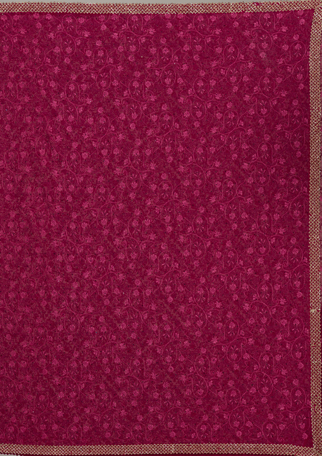 Wine Georgette Threadwork Saree With Matching Blouse Piece