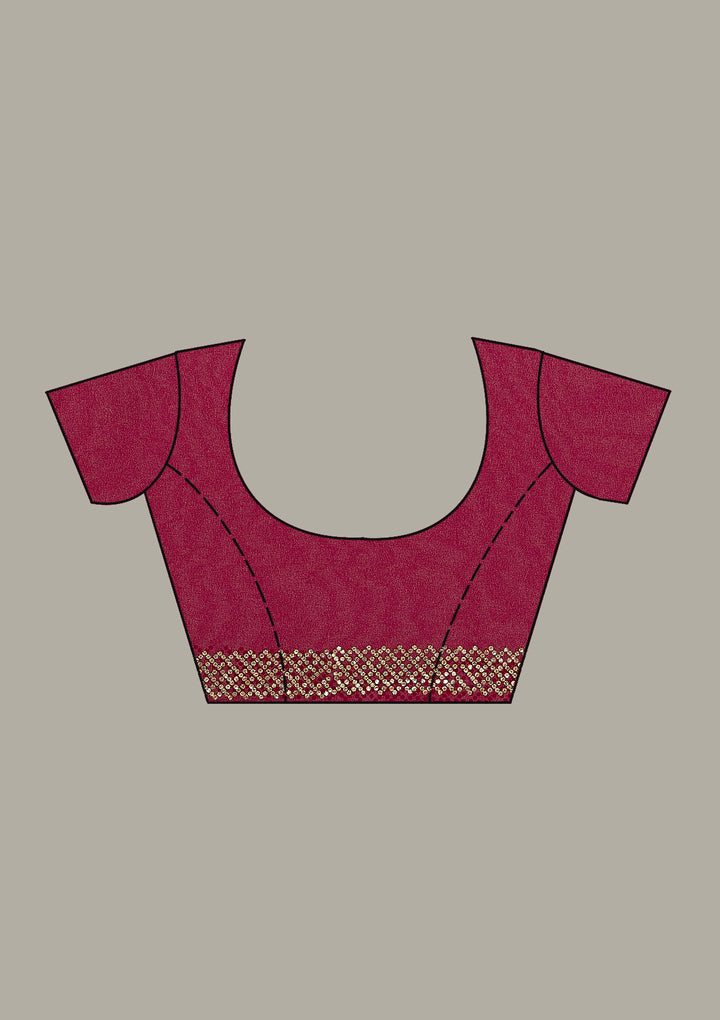 Wine Georgette Threadwork Saree With Matching Blouse Piece