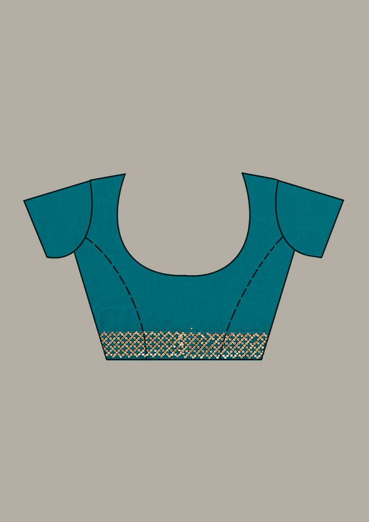 Teal Green Georgette Threadwork Saree With Matching Blouse Piece