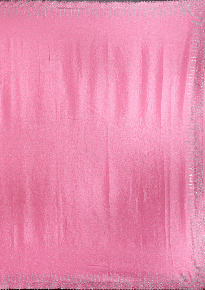 Pink Satin Silver Stonework Saree With Matching Blouse Piece