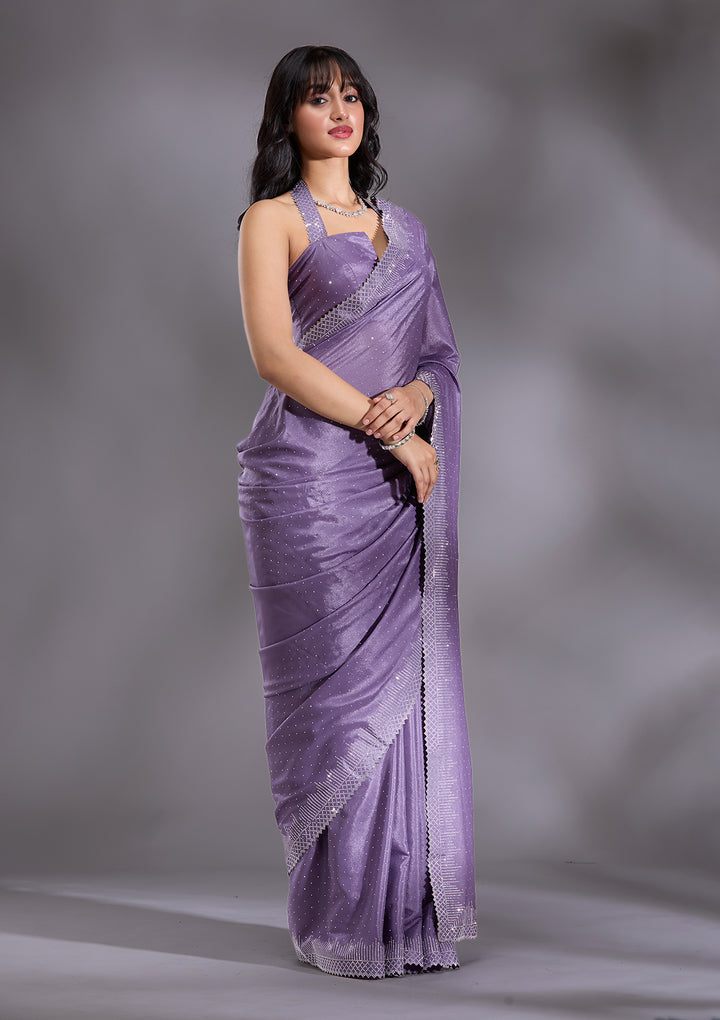 Violet Silver Stonework Satin Saree