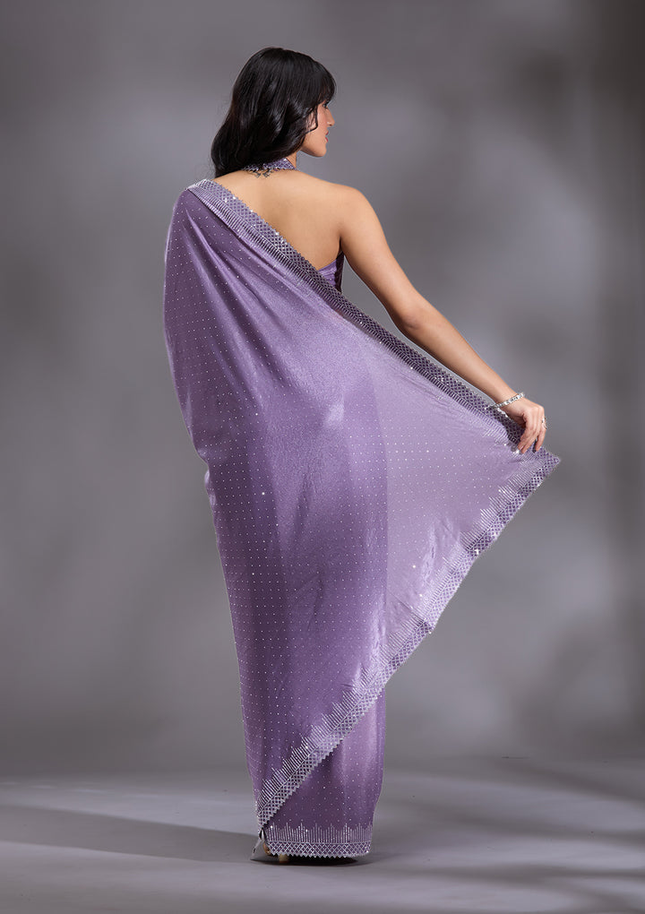 Violet Silver Stonework Satin Saree