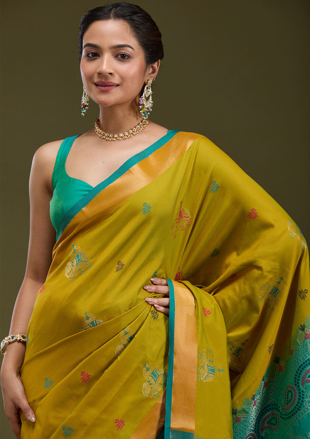 Mehendi Printed Art Silk Saree