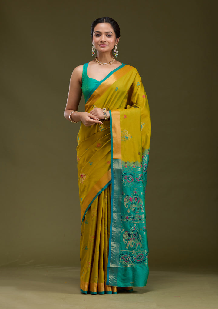Mehendi Printed Art Silk Saree