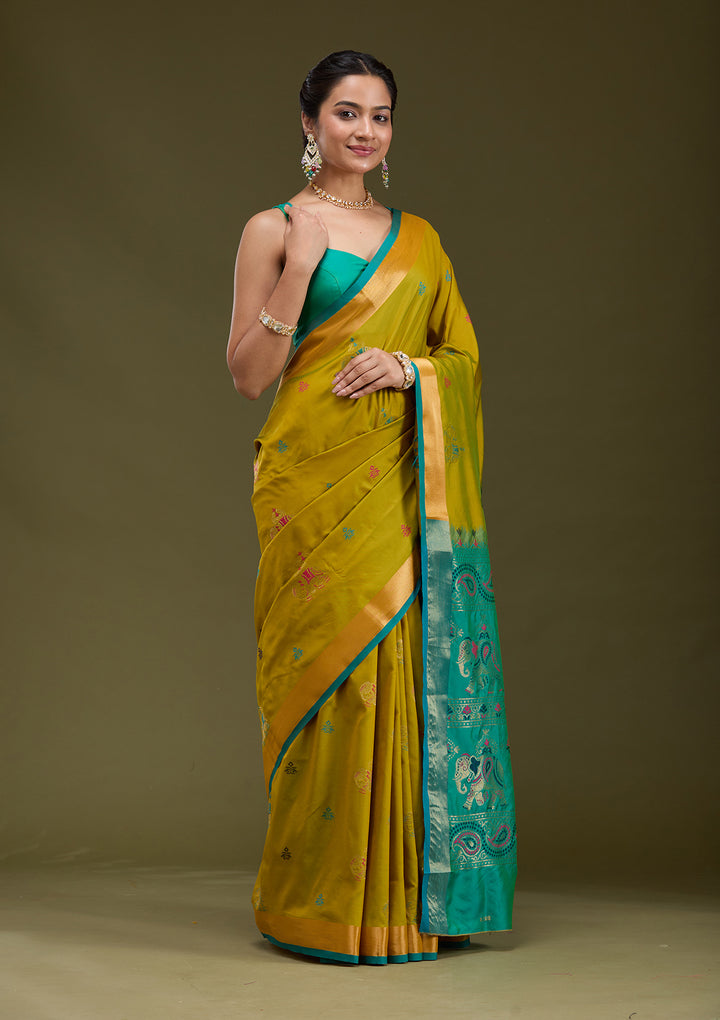 Mehendi Printed Art Silk Saree