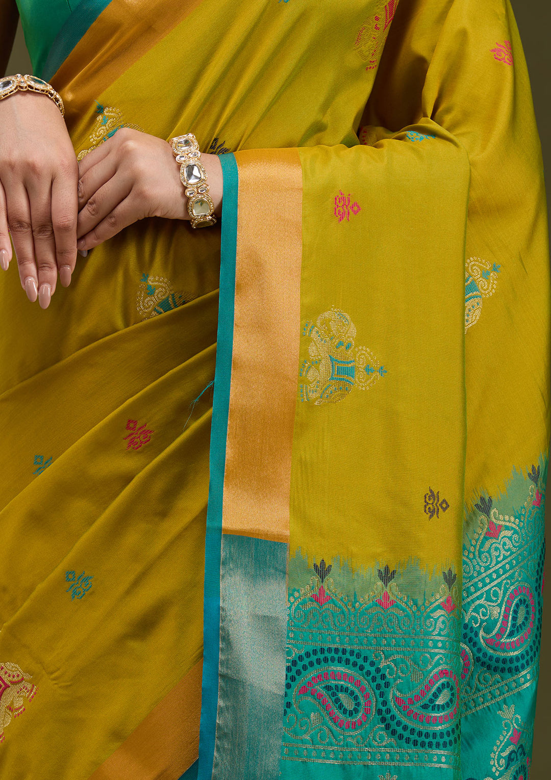 Mehendi Printed Art Silk Saree