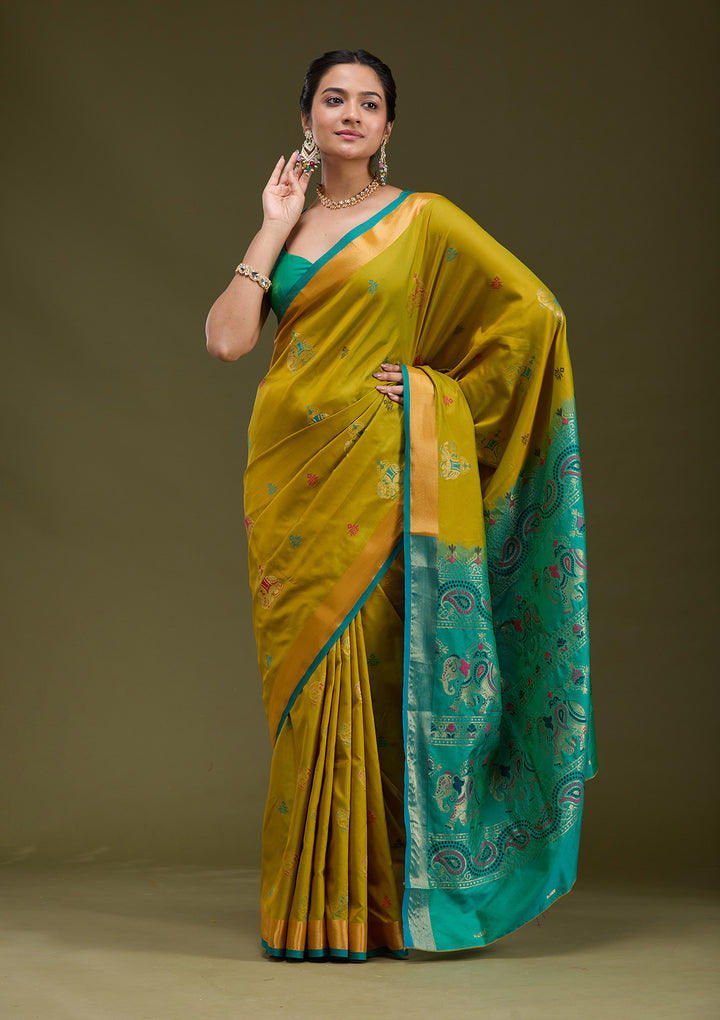 Mehendi Printed Art Silk Saree