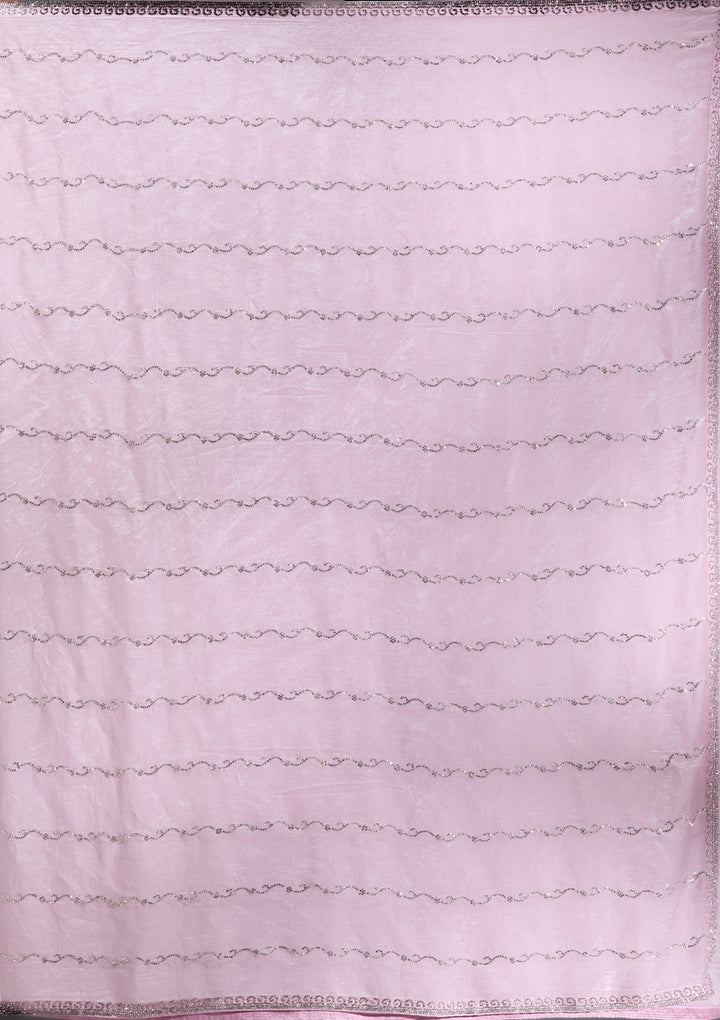 Onion Pink Tissue Gold Zariwork Saree With Matching Blouse Piece