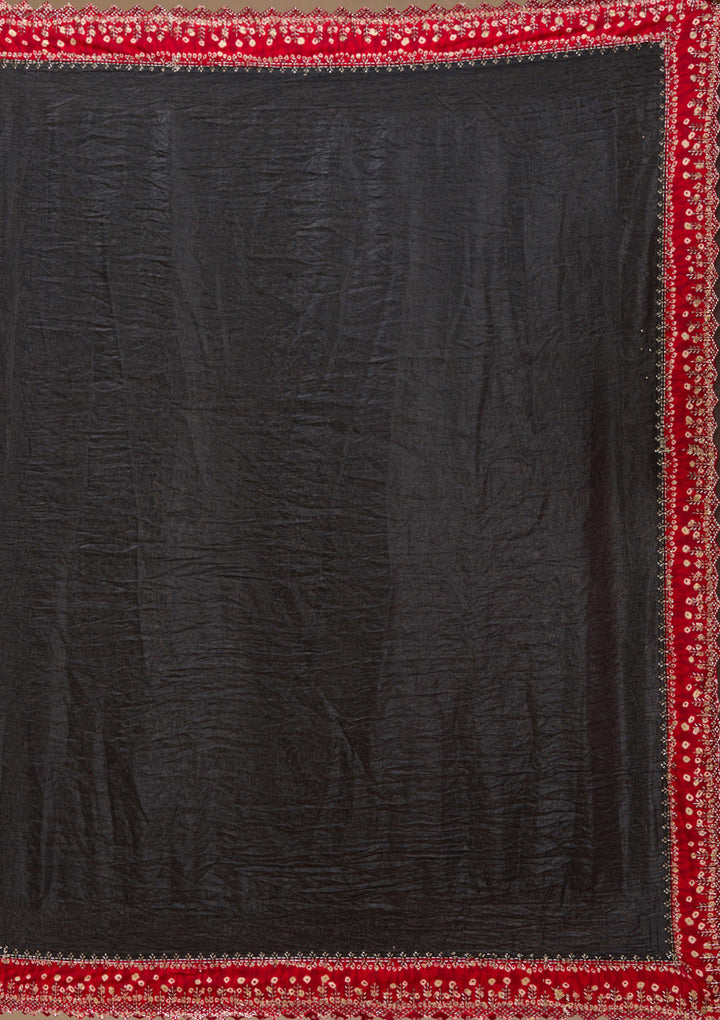 Black Printed Satin Saree