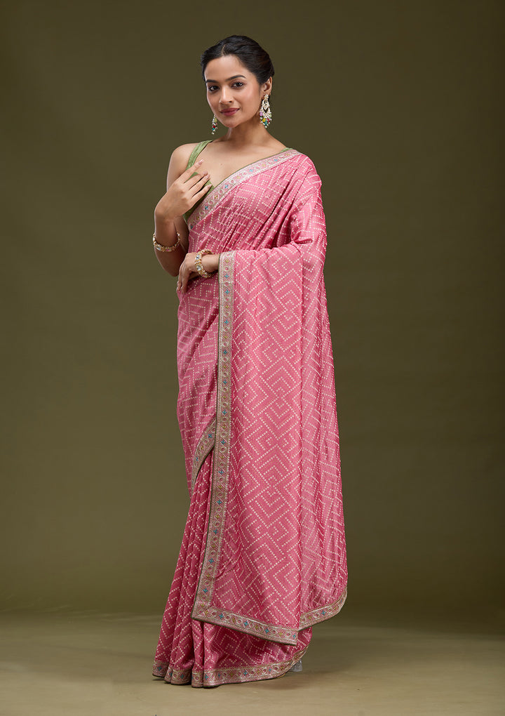 Baby Pink Printed Soft Raw Silk Saree