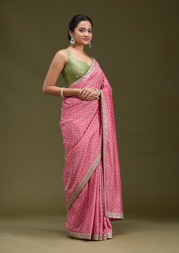 Baby Pink Printed Soft Raw Silk Saree