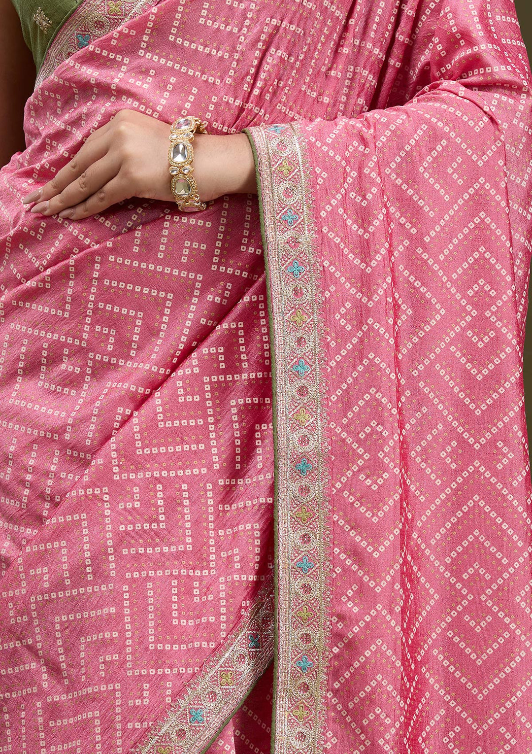 Baby Pink Printed Soft Raw Silk Saree