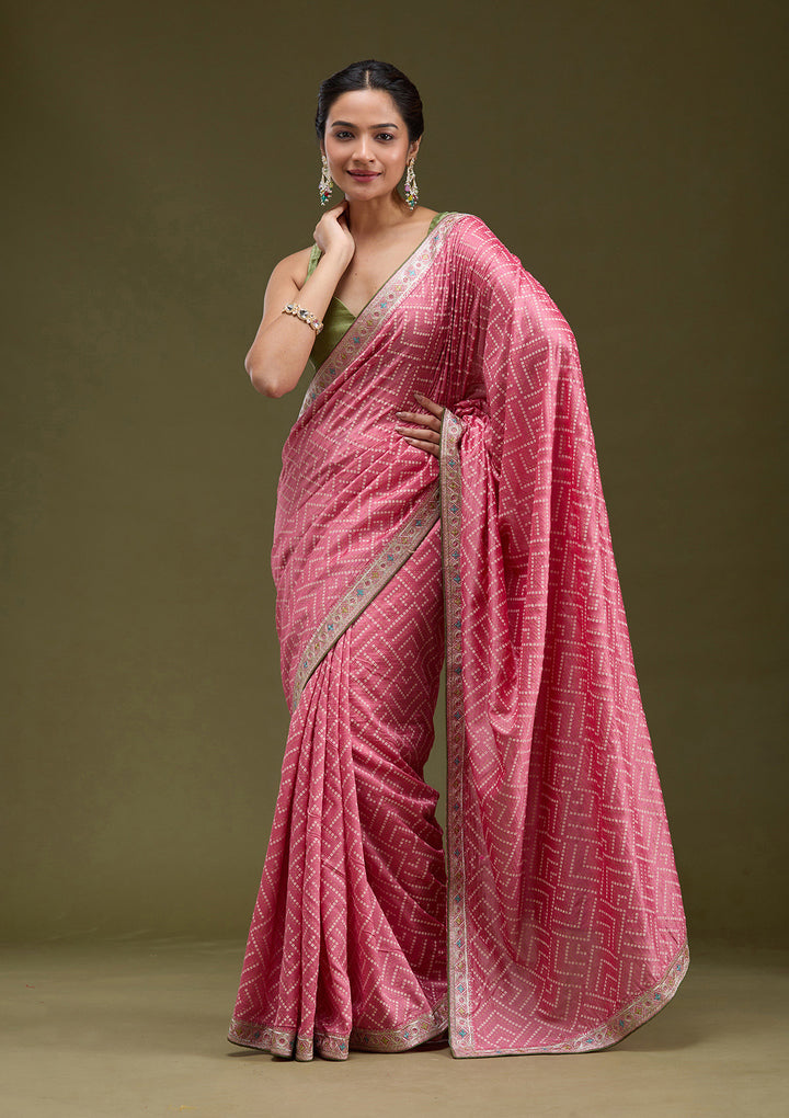 Baby Pink Printed Soft Raw Silk Saree