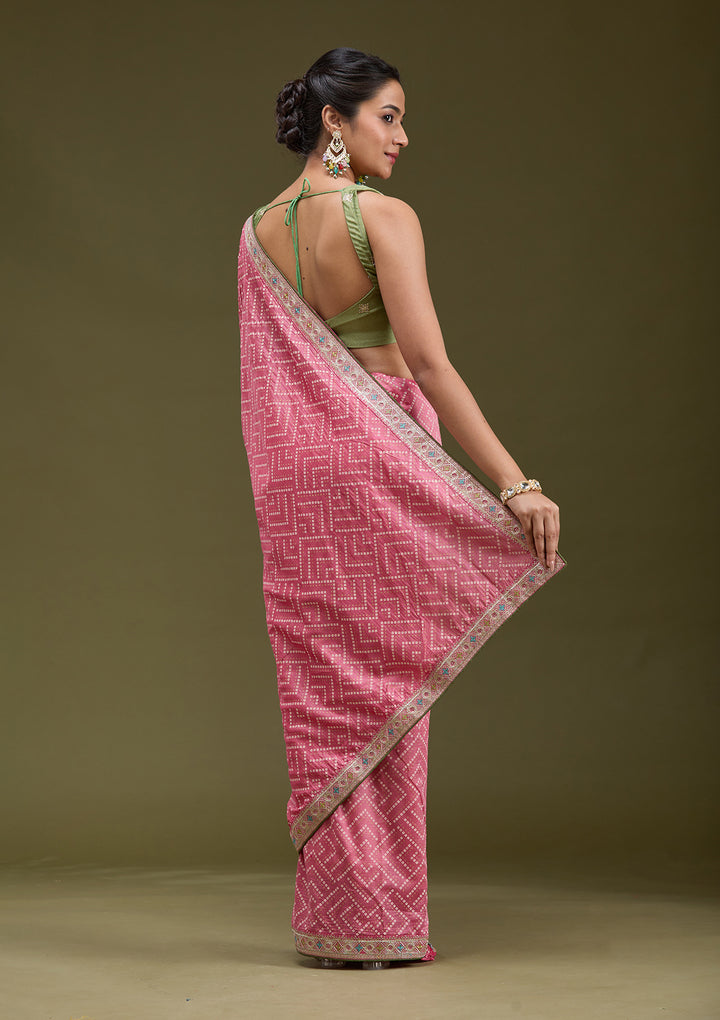 Baby Pink Printed Soft Raw Silk Saree