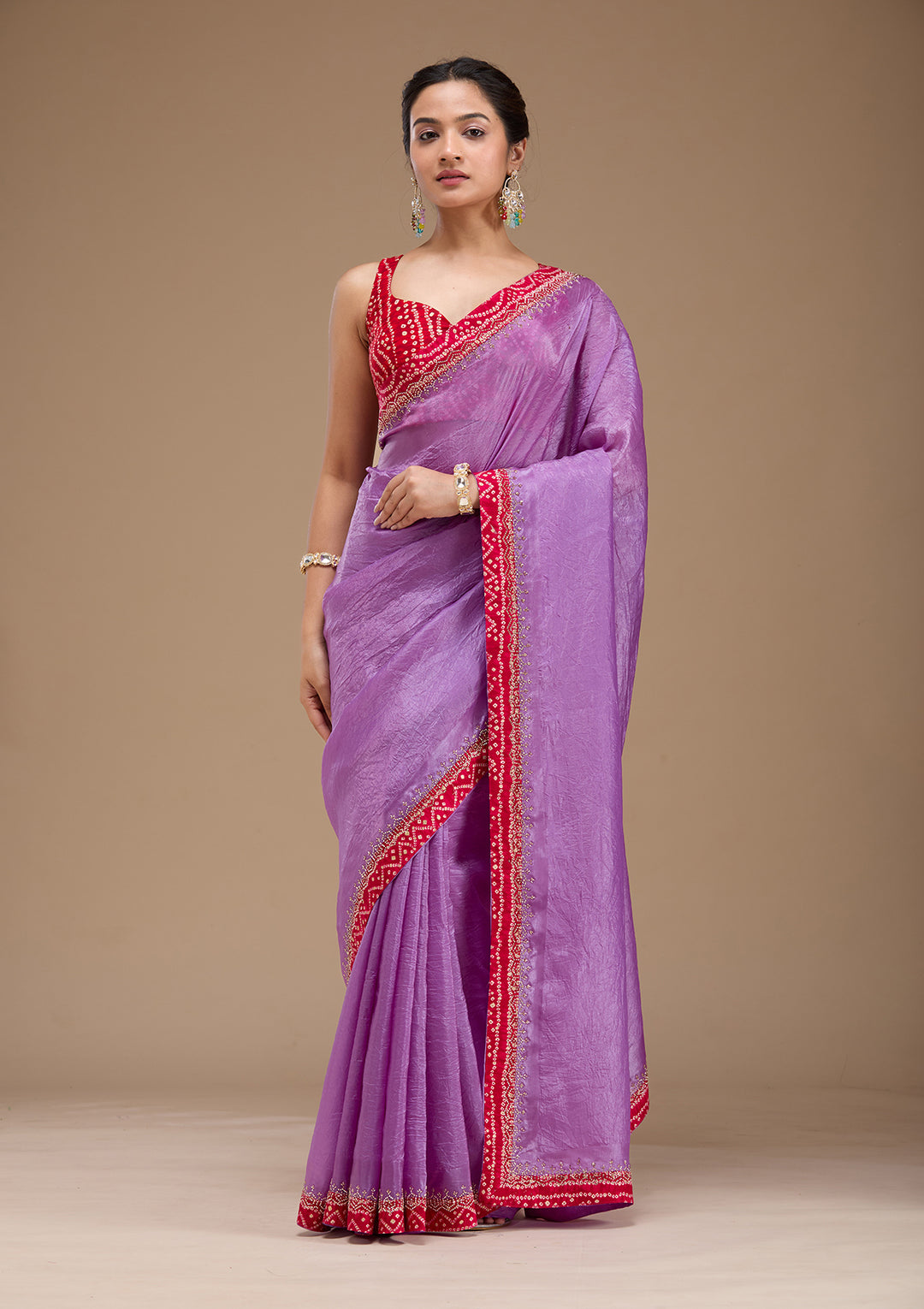 Lavender Printed Satin Saree