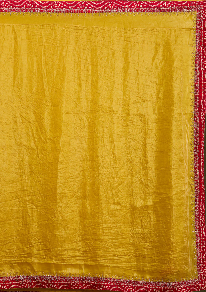 Mustard Printed Satin Saree