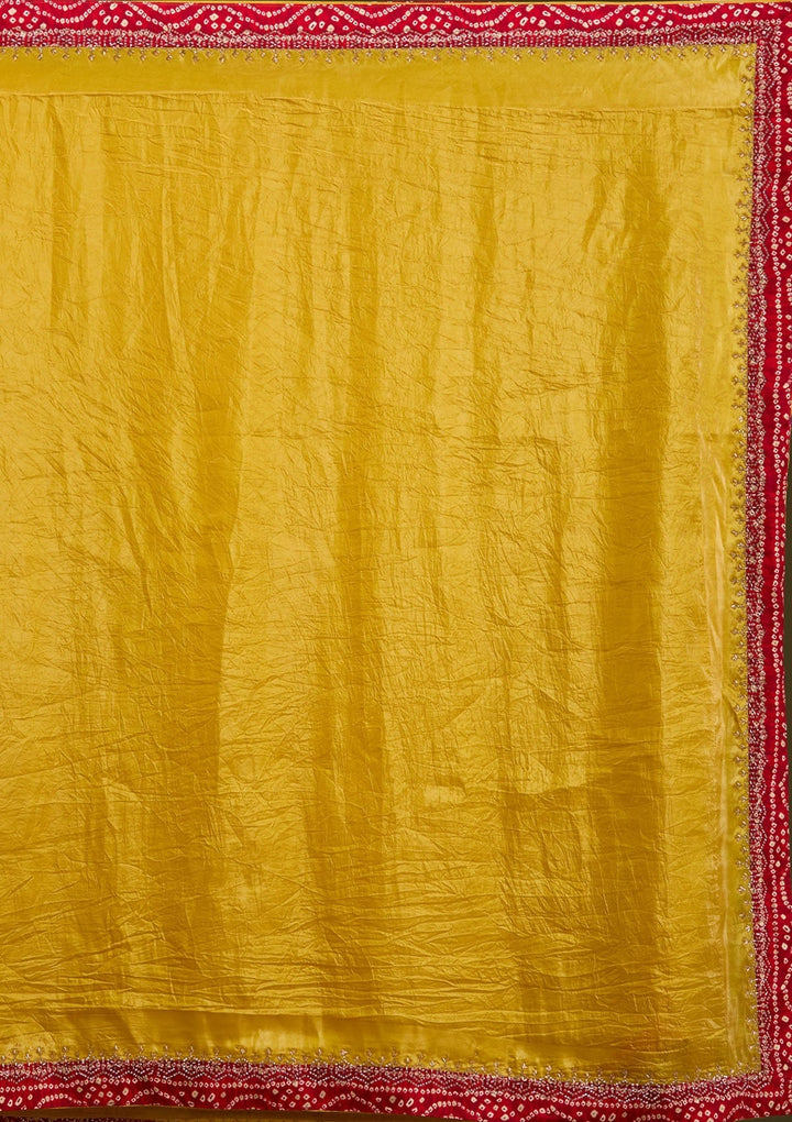 Mustard Tissue Bandhej Cutdana Saree With Matching Blouse Piece